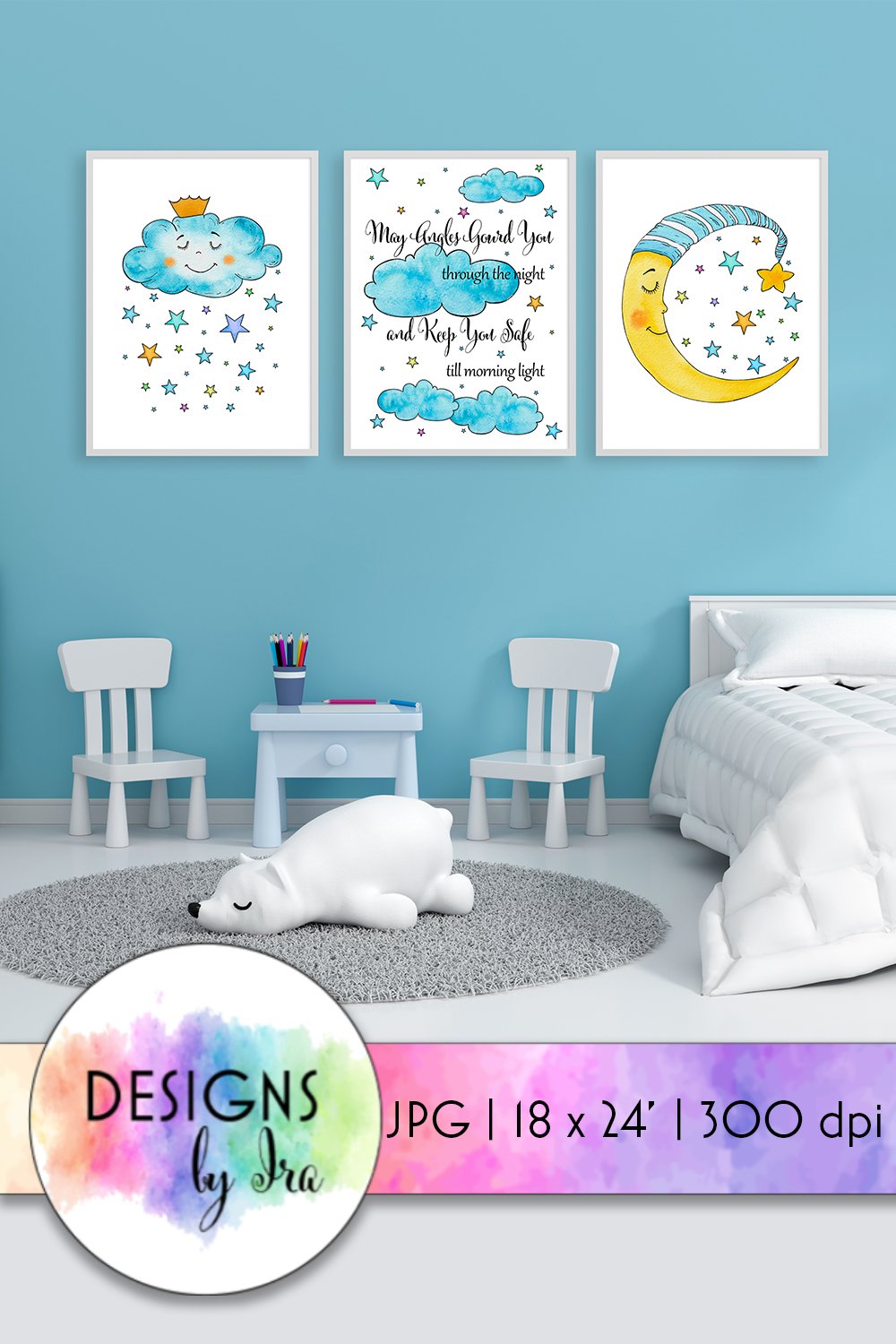 Stars and Moon Nursery Wall Art | Set of 3 Posters