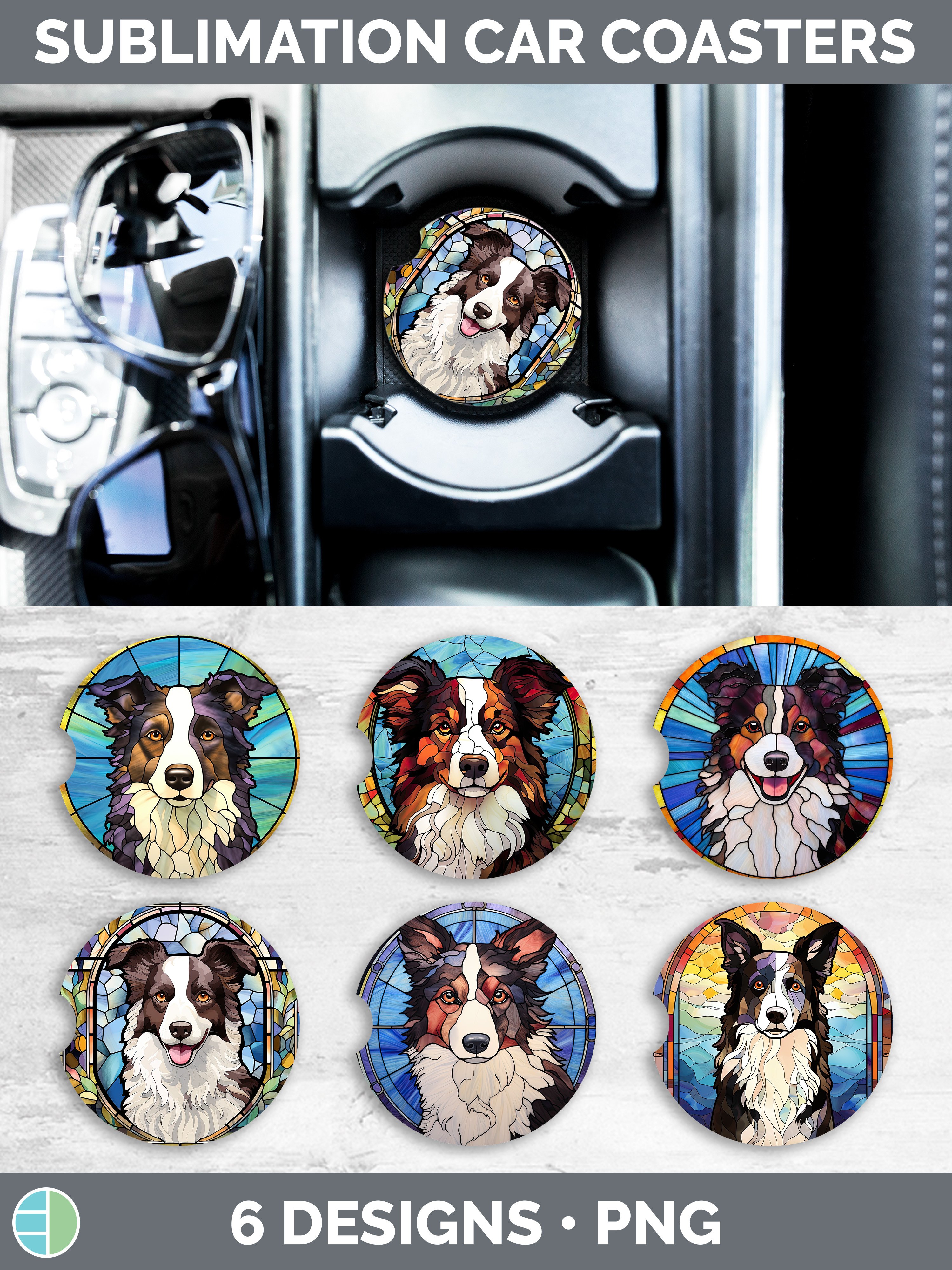 Stained Glass Border Collie Dog Car Coaster Sublimation Co