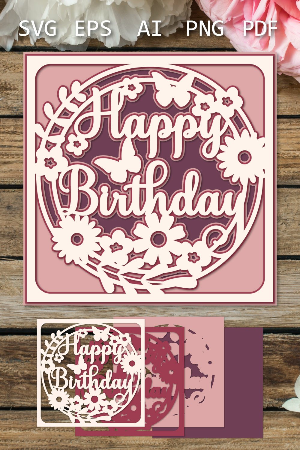 Layered Birthday paper cut design, Birthday Shadow Box SVG