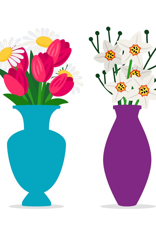 Spring flowers bouquets in vases vector isolated on white