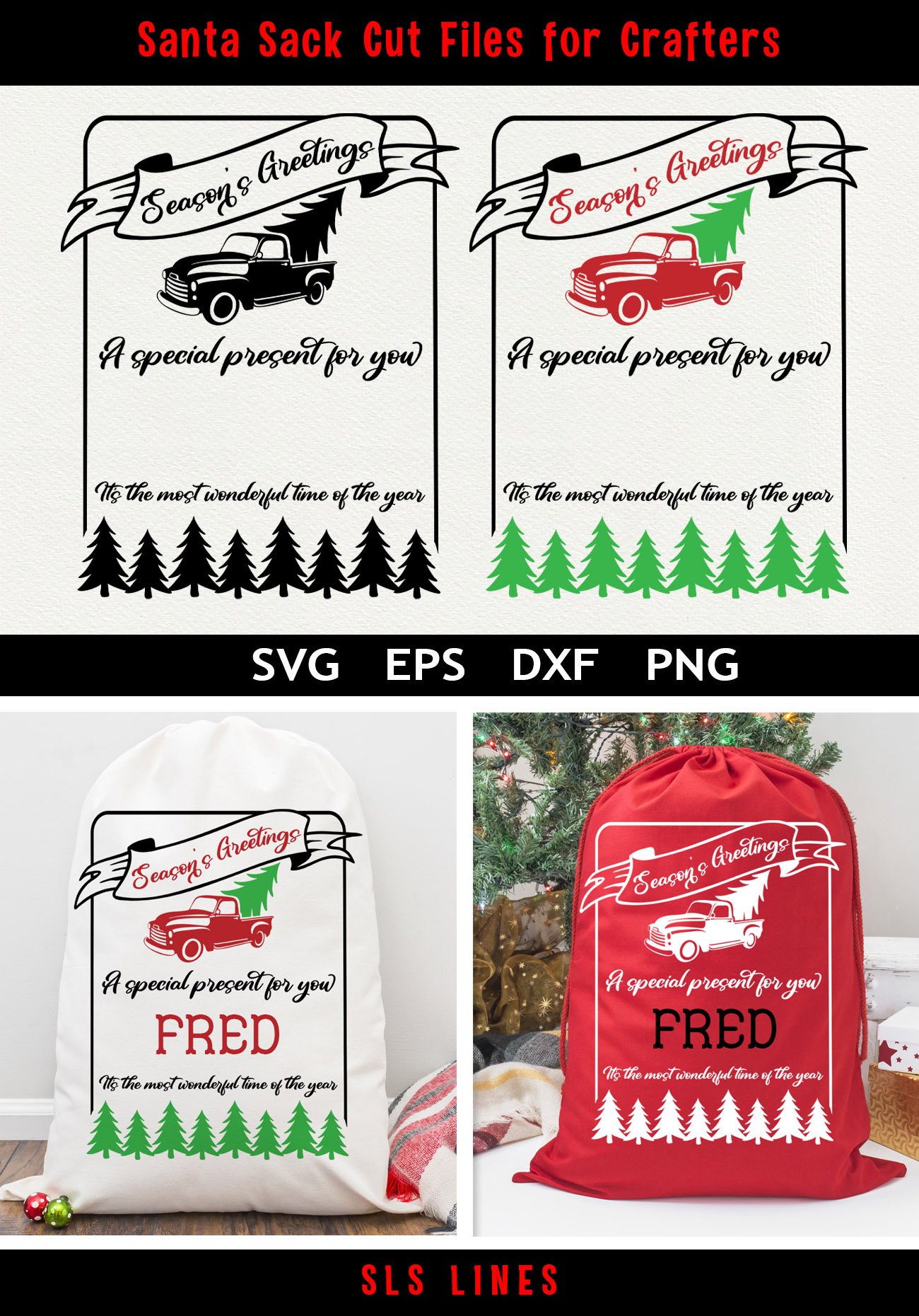 Santa Sack SVG - Christmas Bag Vintage Christmas Truck
