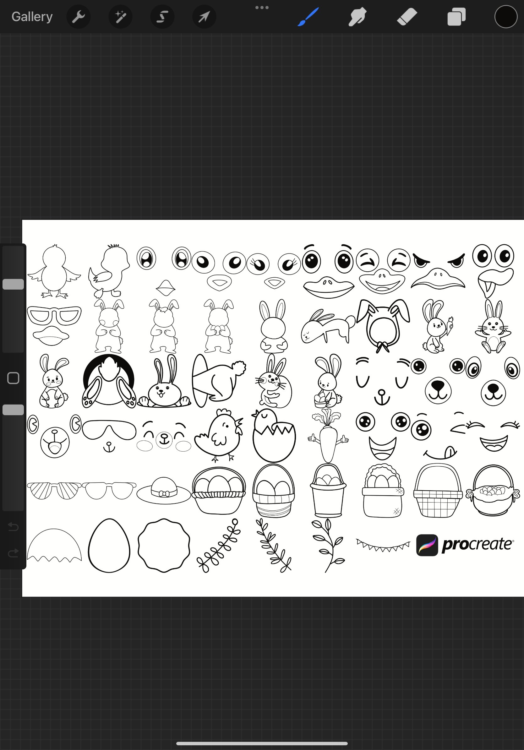 Easter Icons Outlines Set 1 Procreate Brush Stamps, 52 Icons