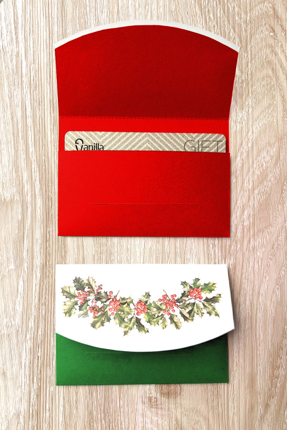 Christmas Holly Printable Gift Card Holder PDF File