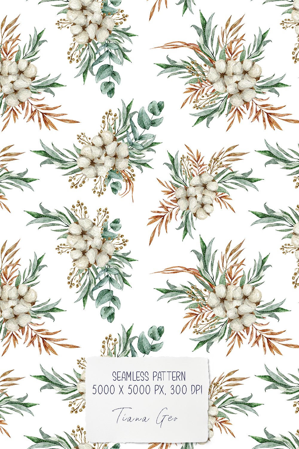 Watercolor boho floral seamless patterns / digital paper