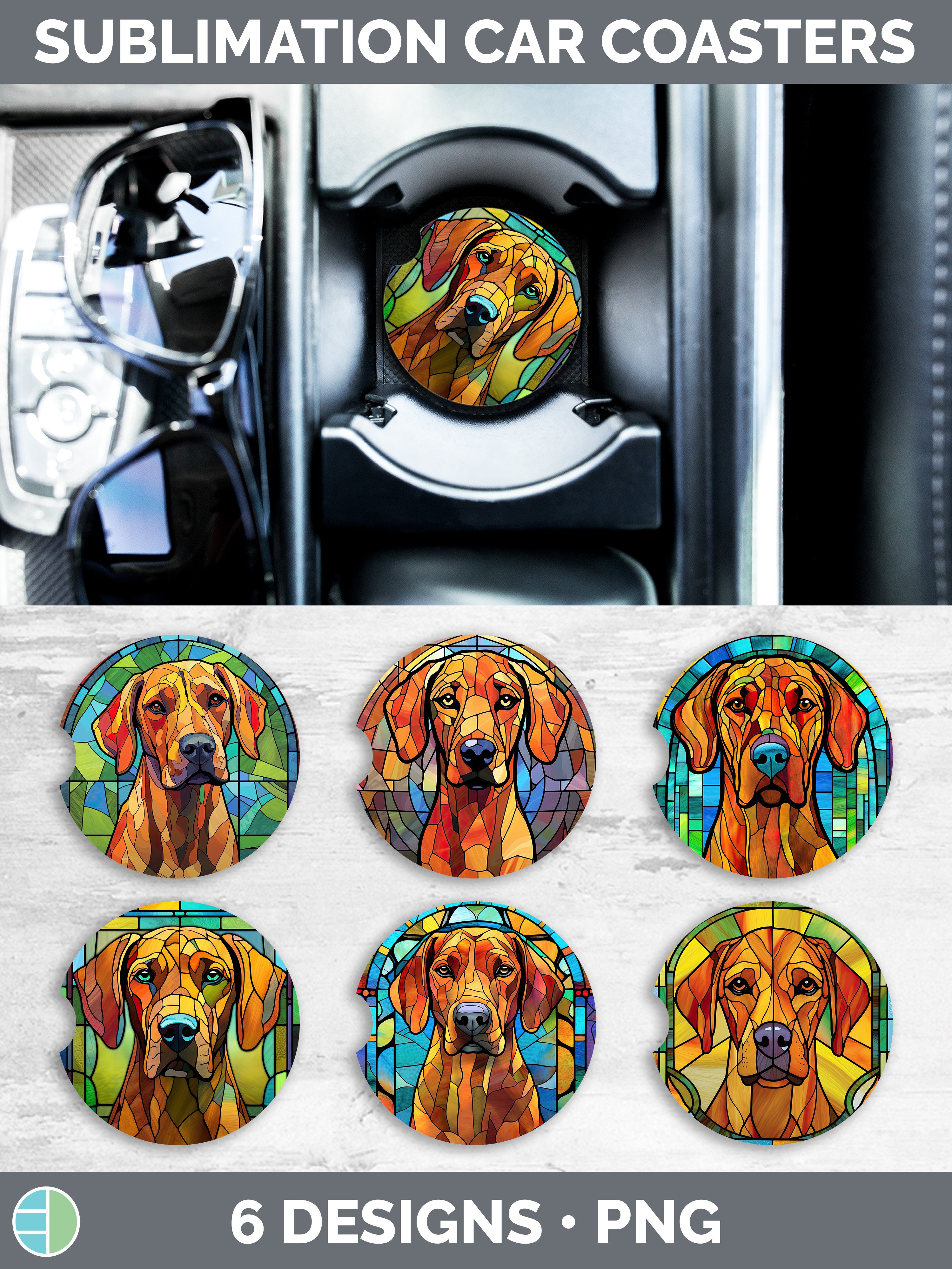 Stained Glass Pattern Rhodesian Ridgeback Stained Glass Rhodesian Ridgeback Dog Car Coaster | Sublimat