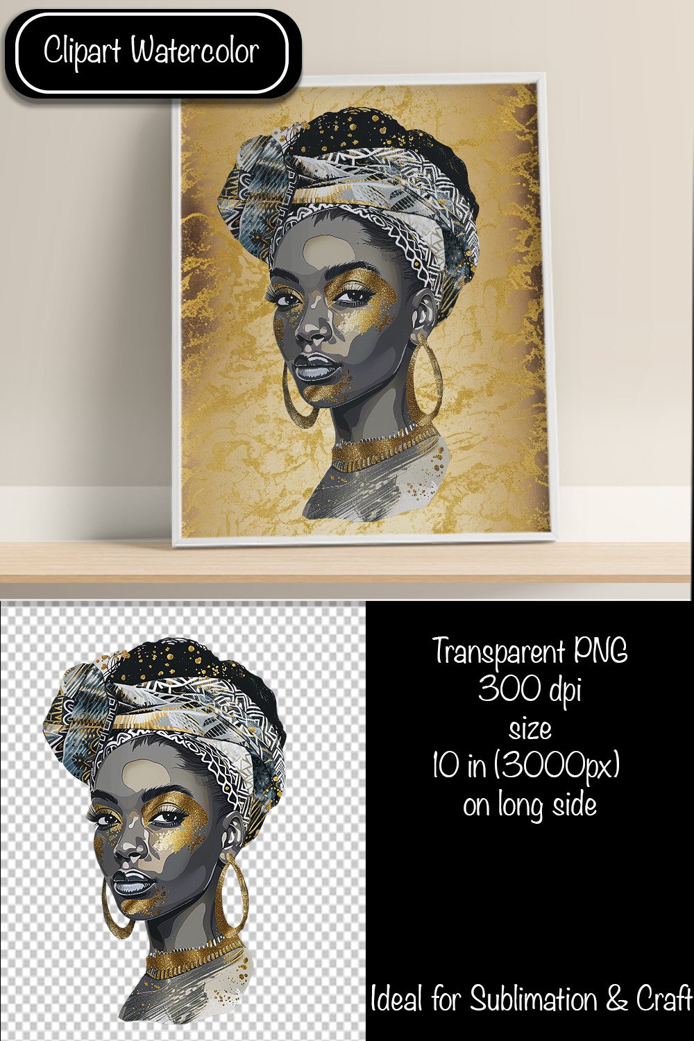 African American woman Clipart PNG African queen Watercolor