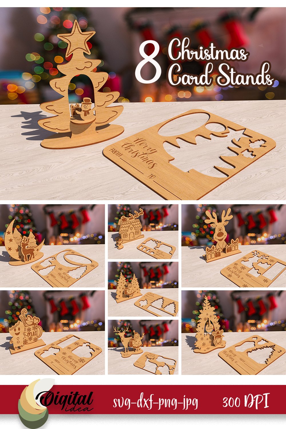 Christmas Card Stand Bundle Laser Cut. 3D Christmas Decor