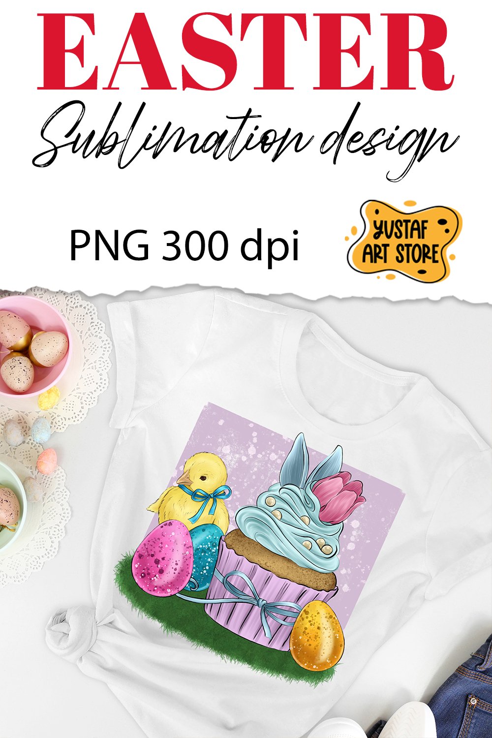 Easter sublimation. Spring tulip Cupcake, chicks and eggs