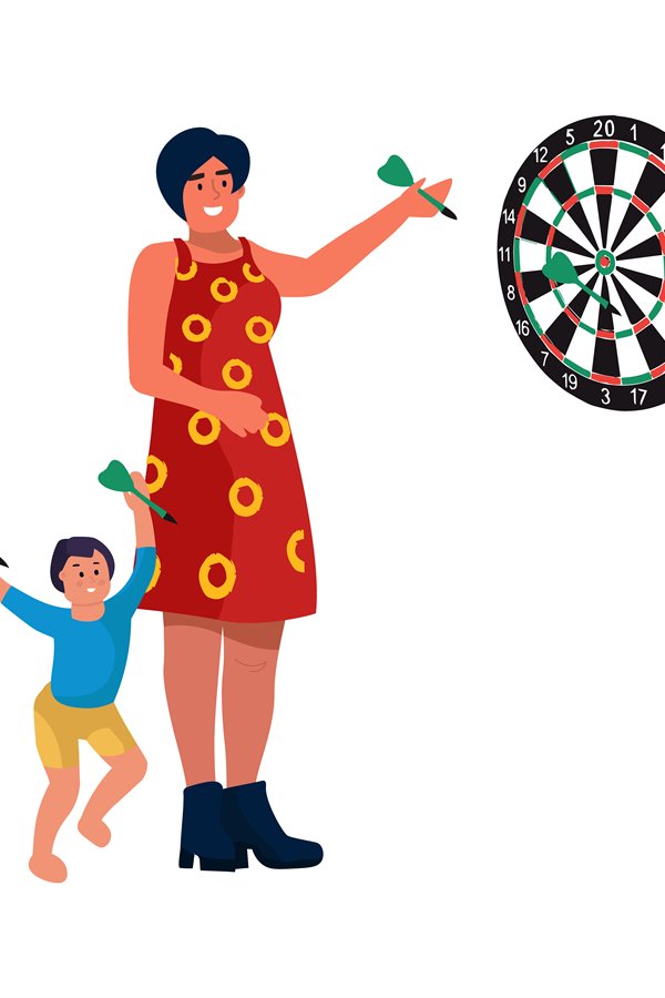 Mom And Son At Home Vector Illustrations Mother Play Darts