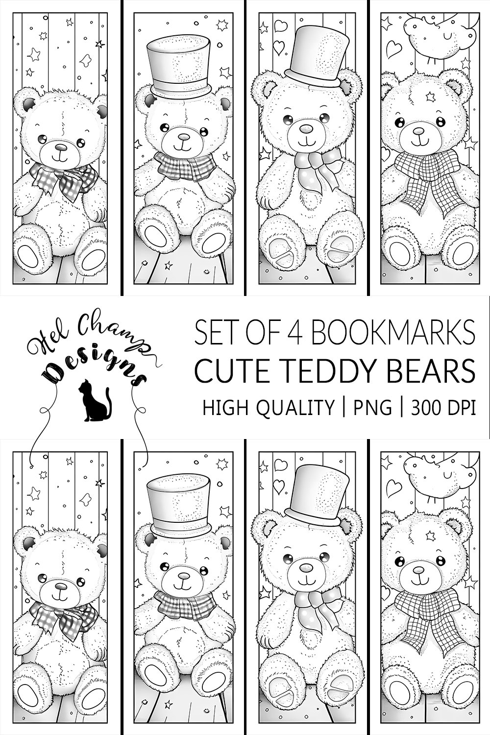 Coloring bookmarks cute teddy bears sublimation