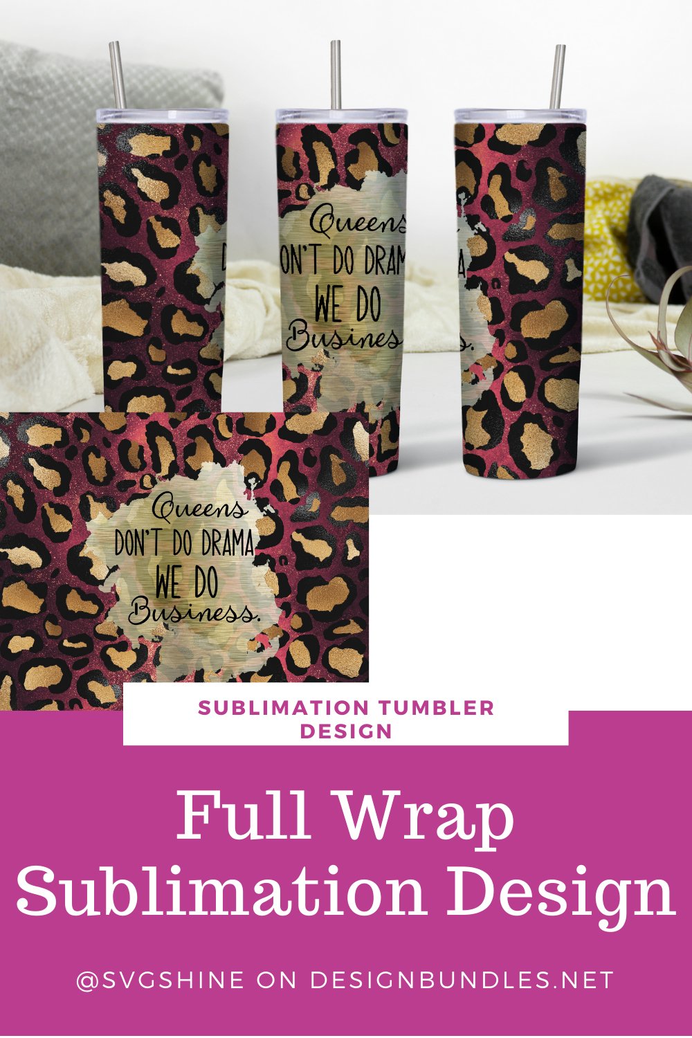 20 oz Skinny Straight Tumbler Wrap Design Leopard (1308001)