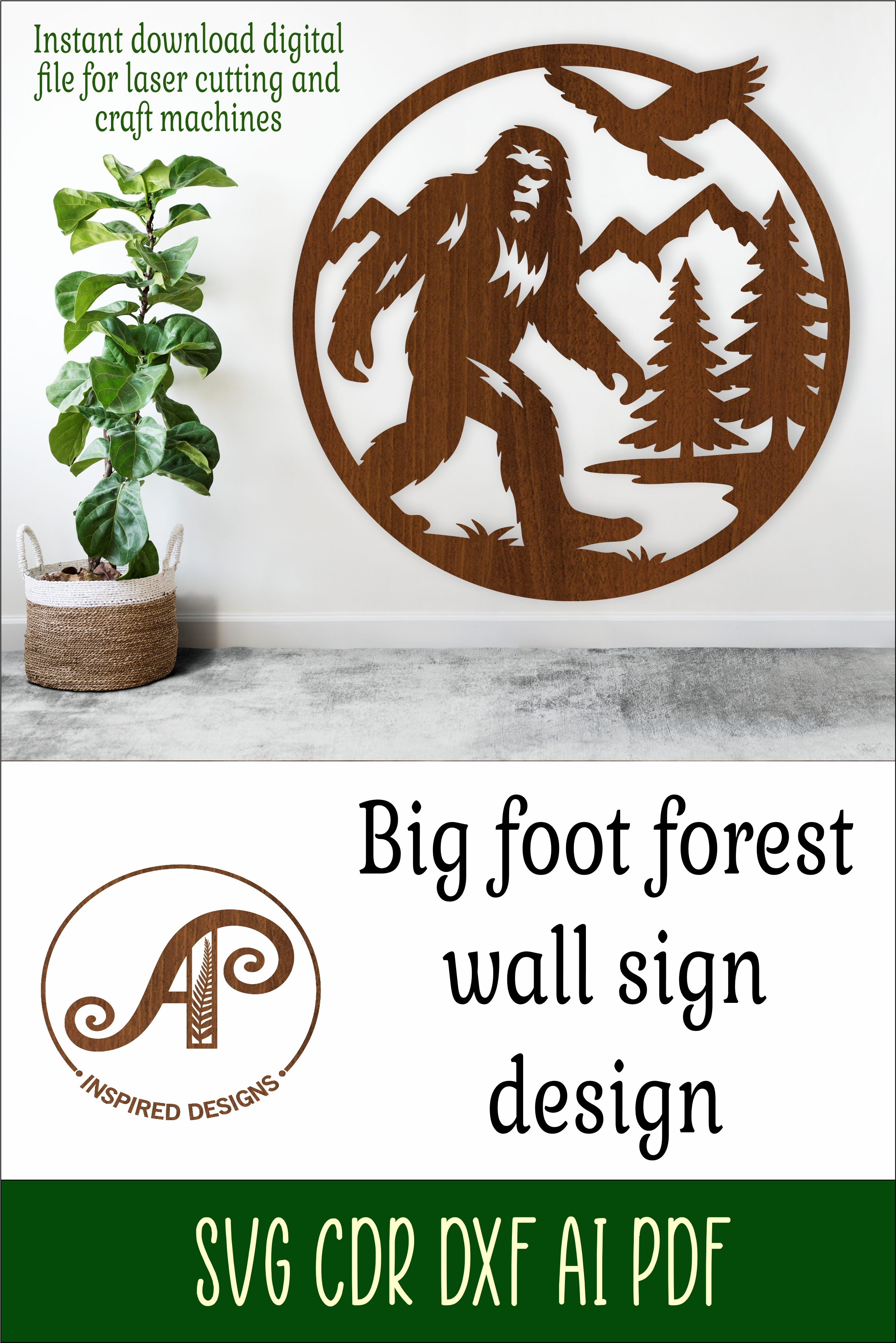 Big foot forest mountain scene wall sign svg laser cut
