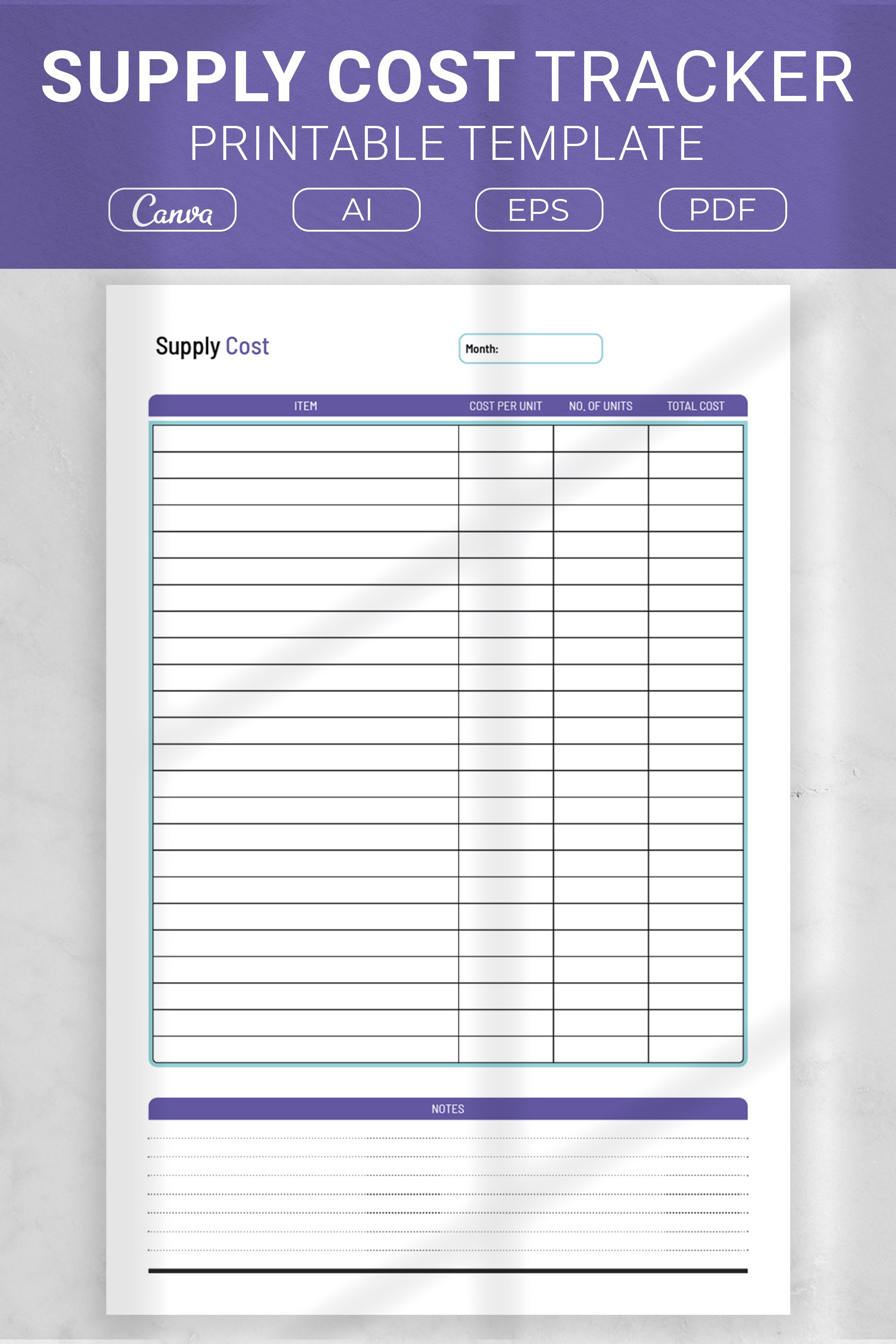 Supply Cost Tracker Printable Template (2733344)
