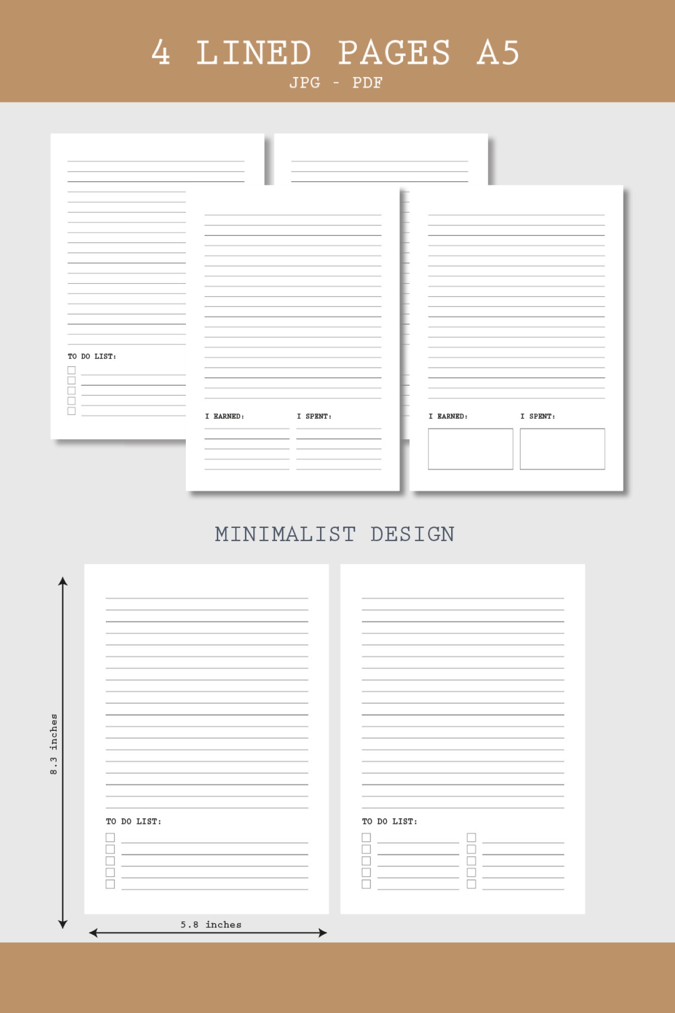 4 Lined pages for bujo pages printable A5