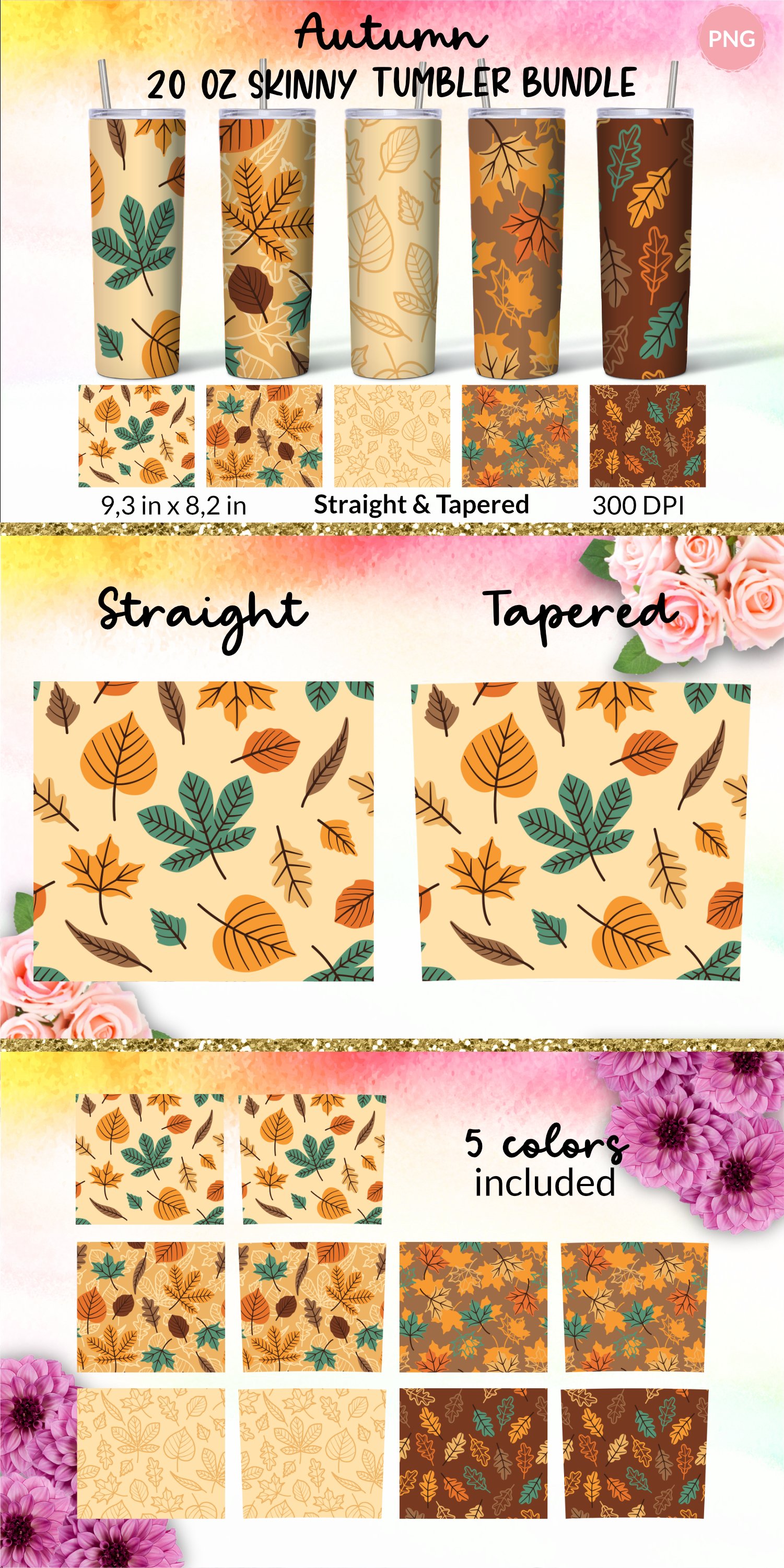 Fall Tumbler Wrap Sublimation Bundle 20oz Tumbler Design Png