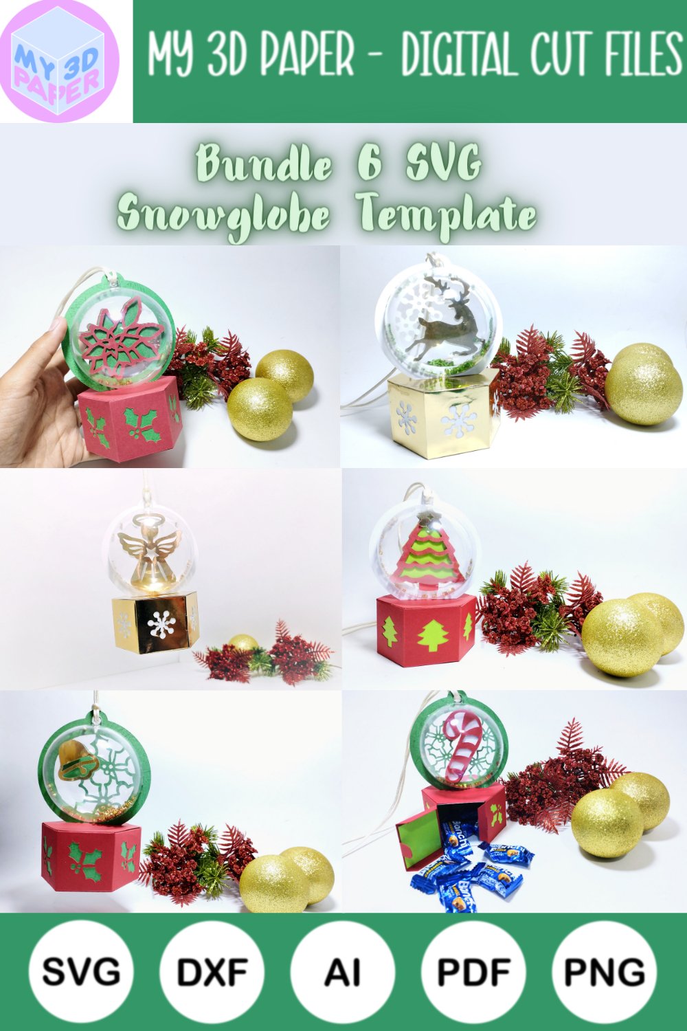 Bundle SVG 6 Snow Globe Christmas Ornament Ball Candy Box