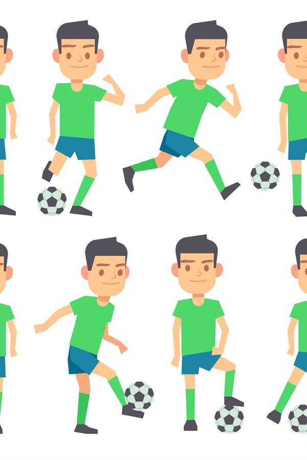Soccer, football players playing ball set of vector flat cha