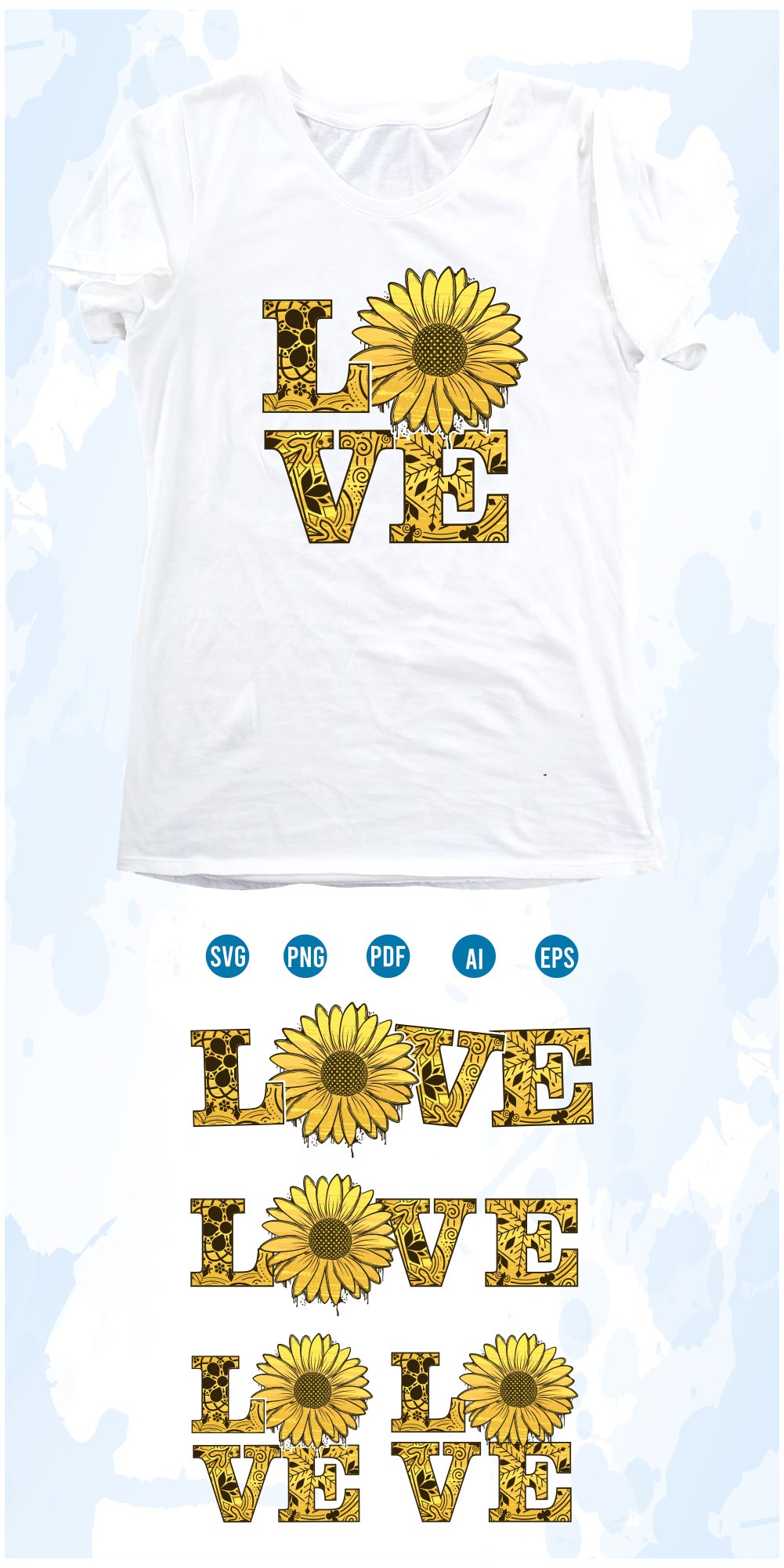 Love With Sunflower Svg, funny Flowers sublimation Png Set