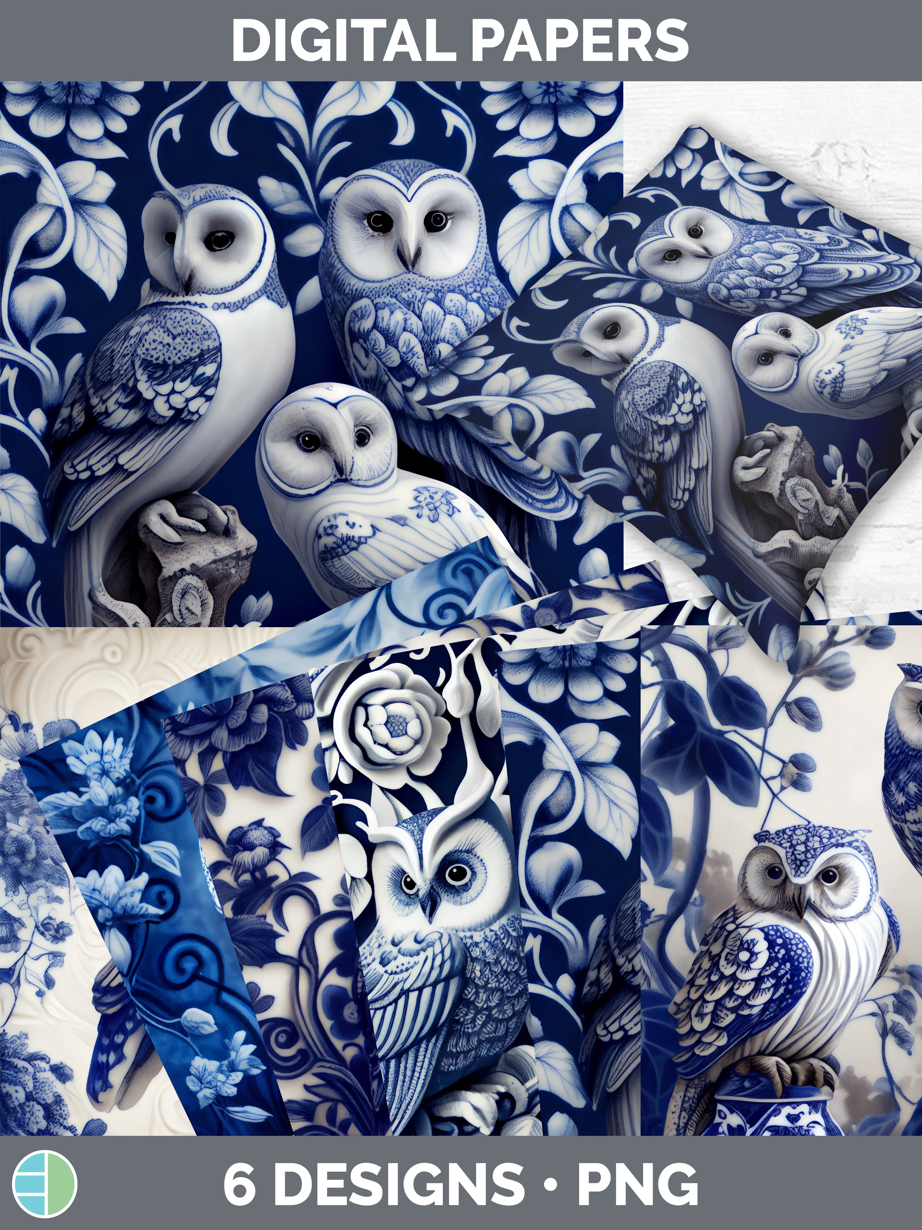 Blue and White Owl Bird Paper Backgrounds | Digital Scrapboo