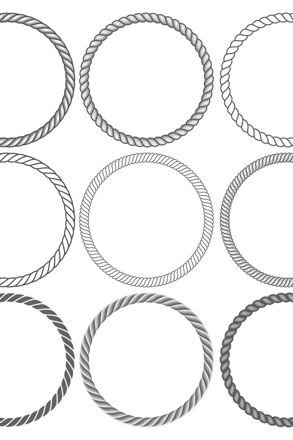 Round rope frames collection on white background