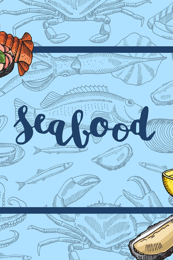 Vector frame with hand drawn seafood elements