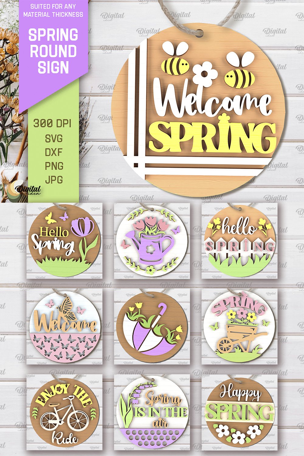 Spring Round Signs Laser Cut Bundle. Welcome Spring Sign SVG