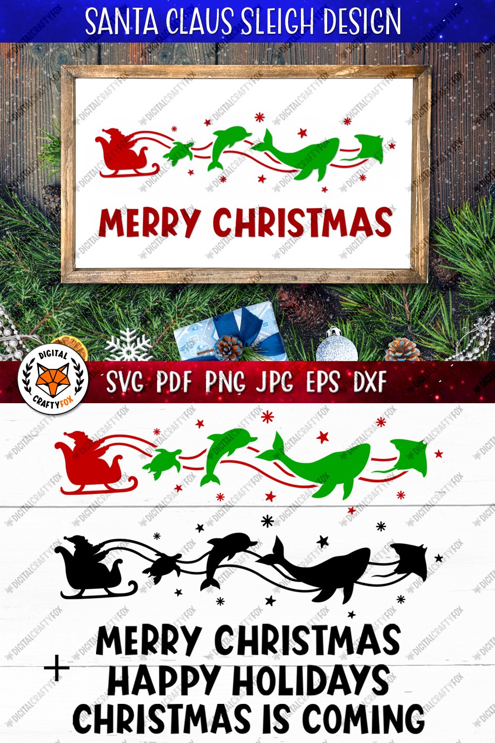 Santa Claus Sleigh SVG, Christmas Sleigh Silhouette SVG