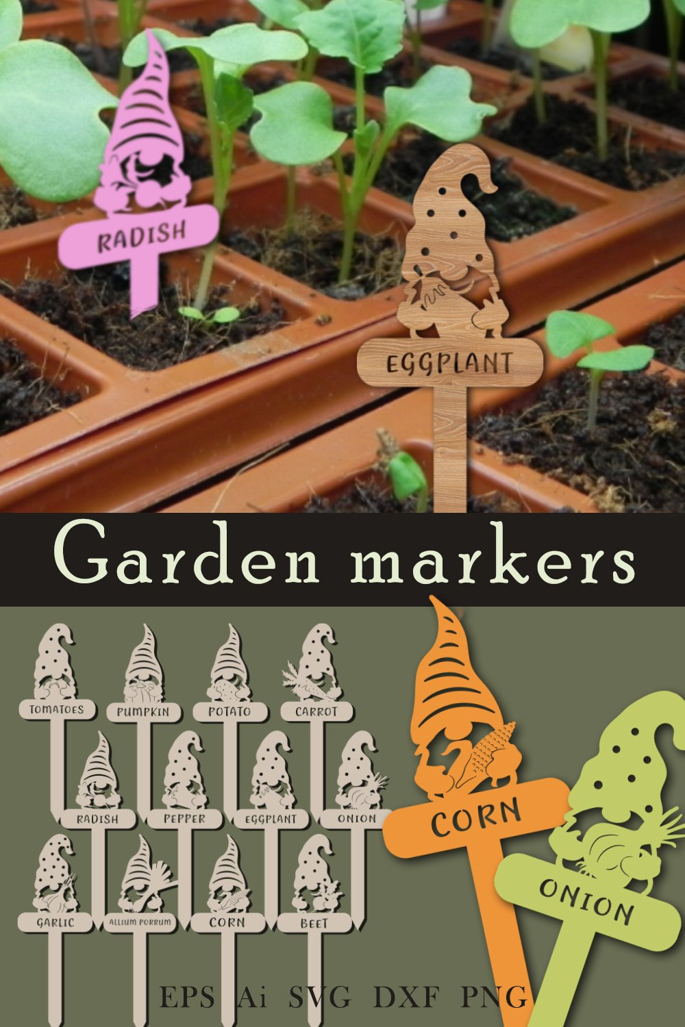 Garden markers with gnomes. SVG. Files to cut