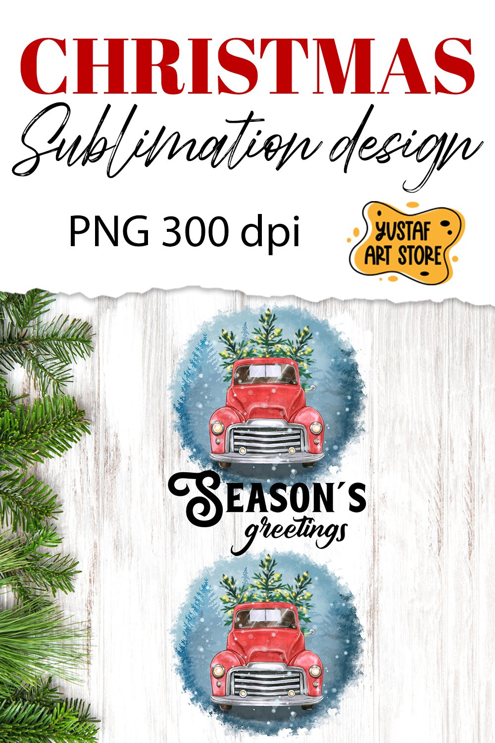 Season's greetings. Truck and Christmas tree sublimation PNG