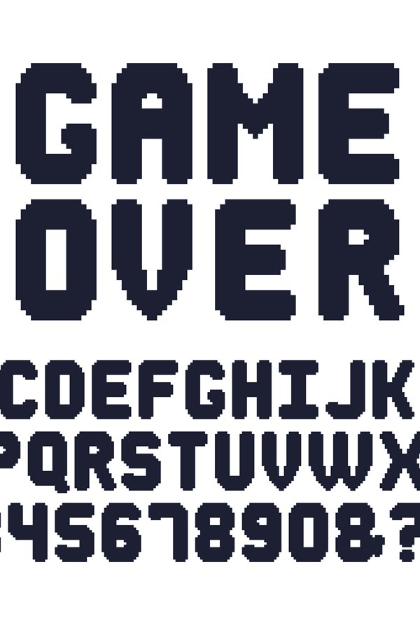 Computer 8 bit game retro video games pixel alphabet