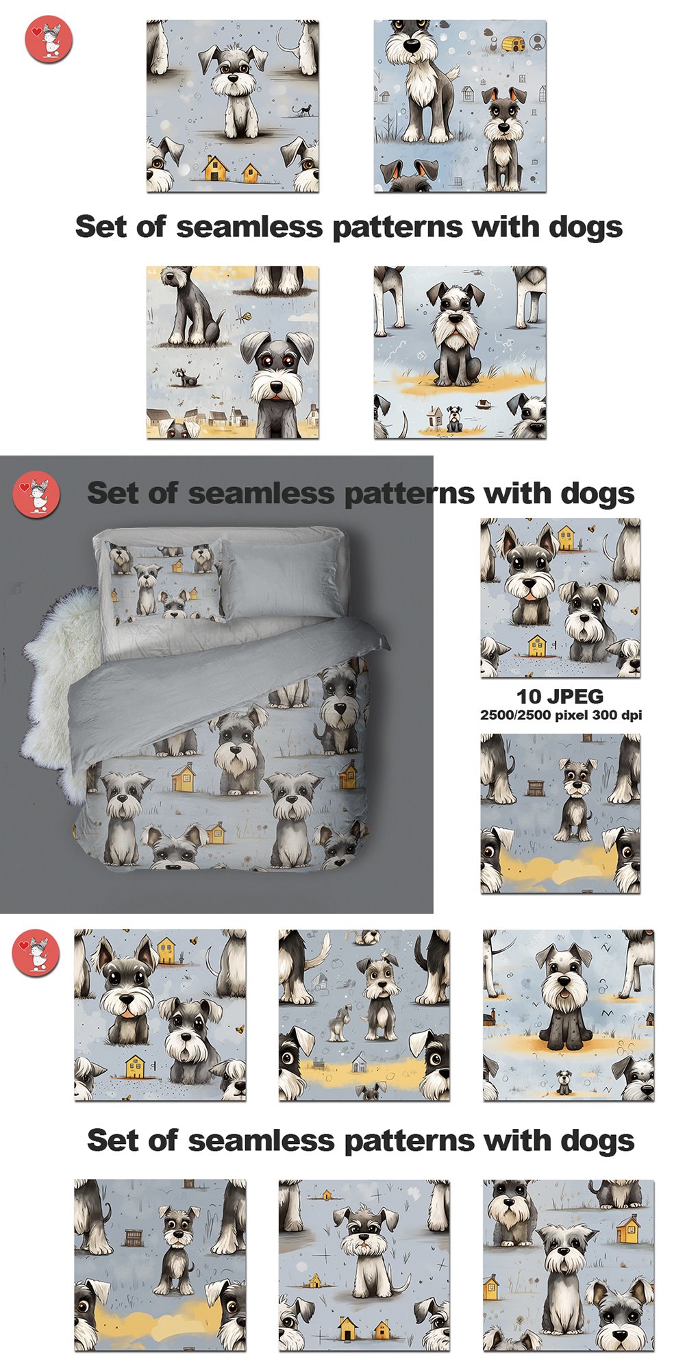 Set of seamless patterns with dogs