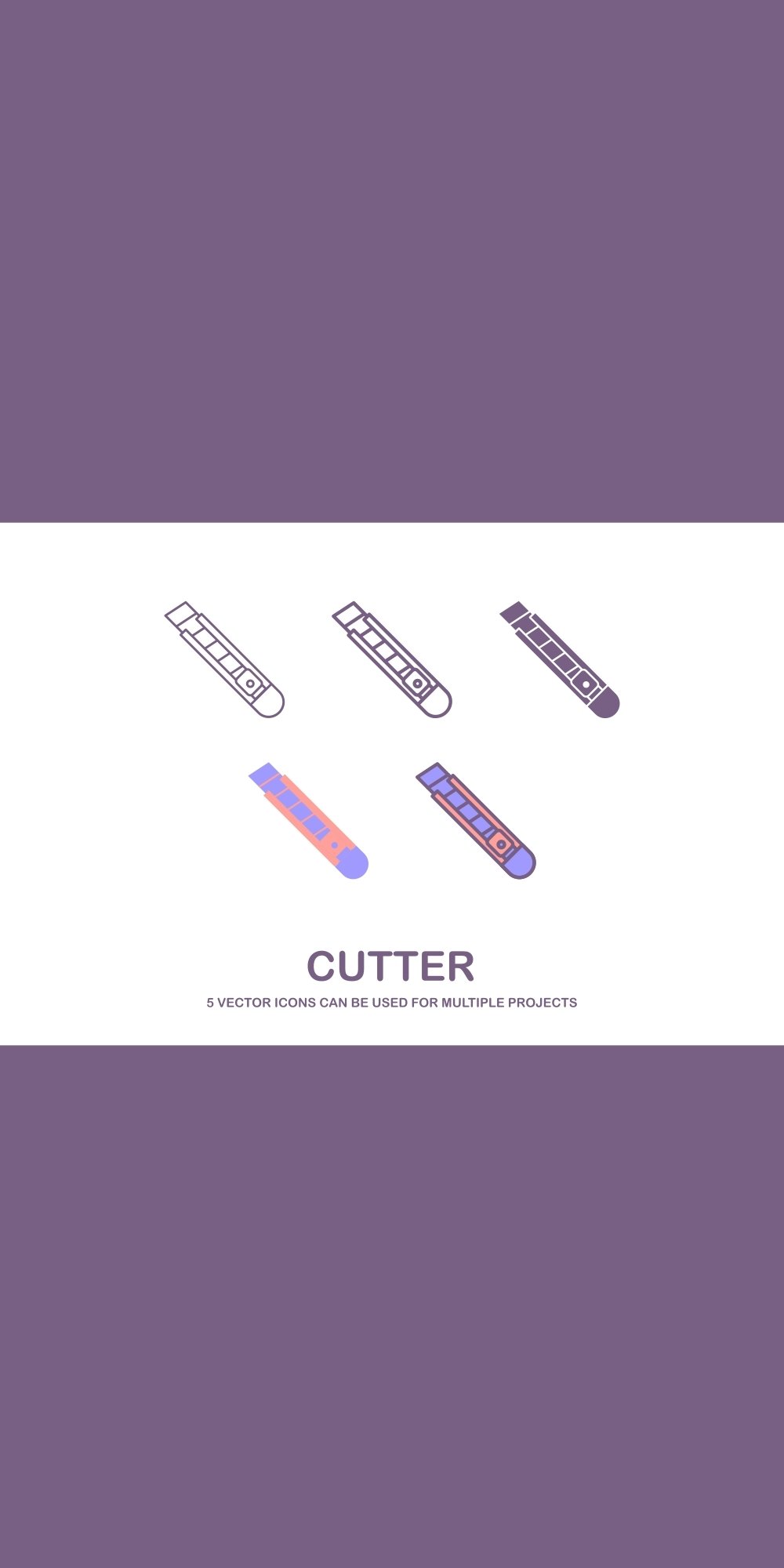Cutter icon set, stationery knife, cutter flat icon vector