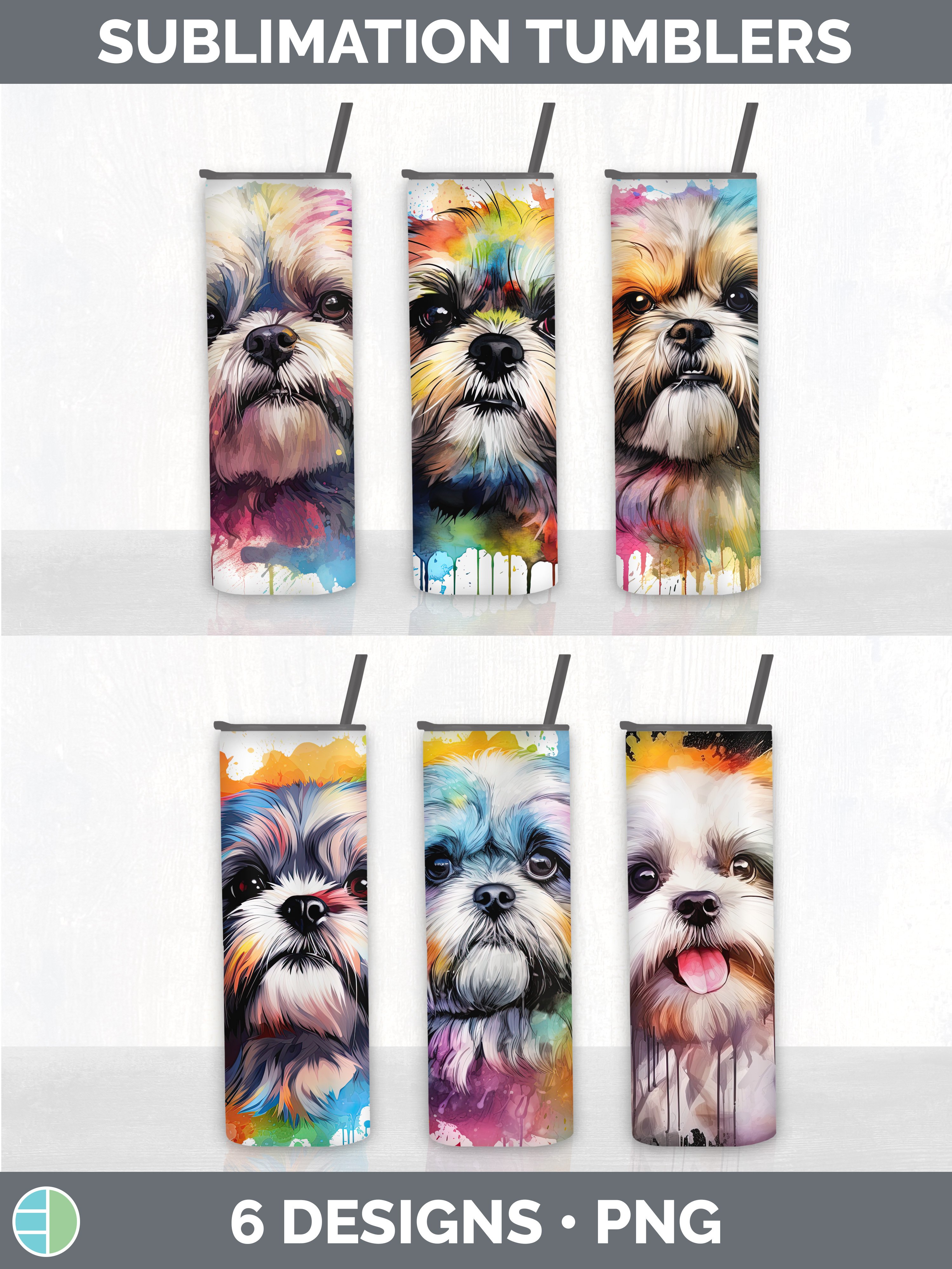 Splat Rainbow Shih Tzu Dog Tumbler | Sublimation 20 oz Skinn