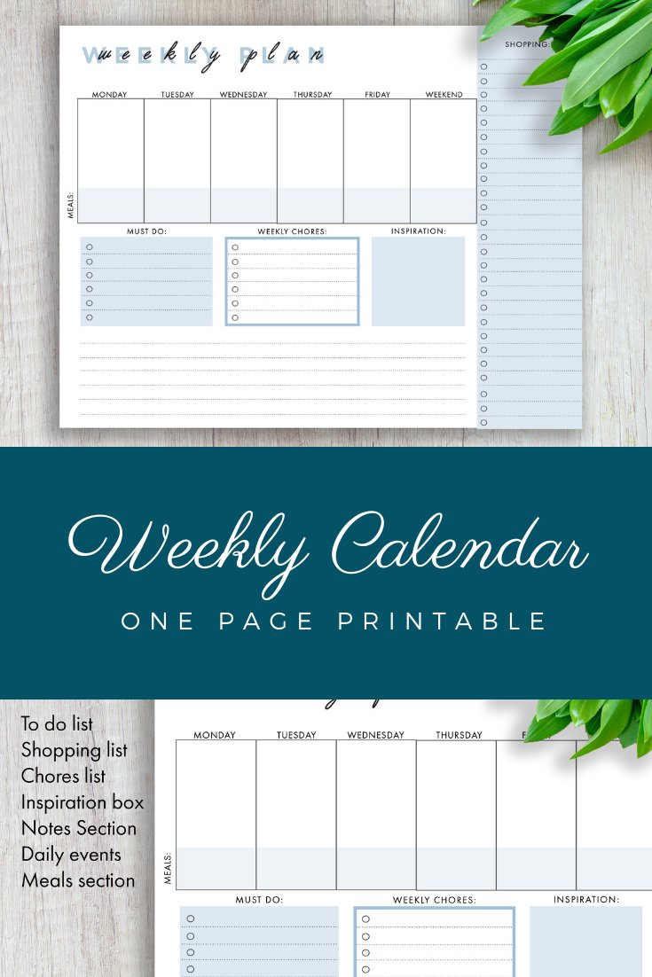 Printable Undated Weekly Calendar 8.5 x 11in