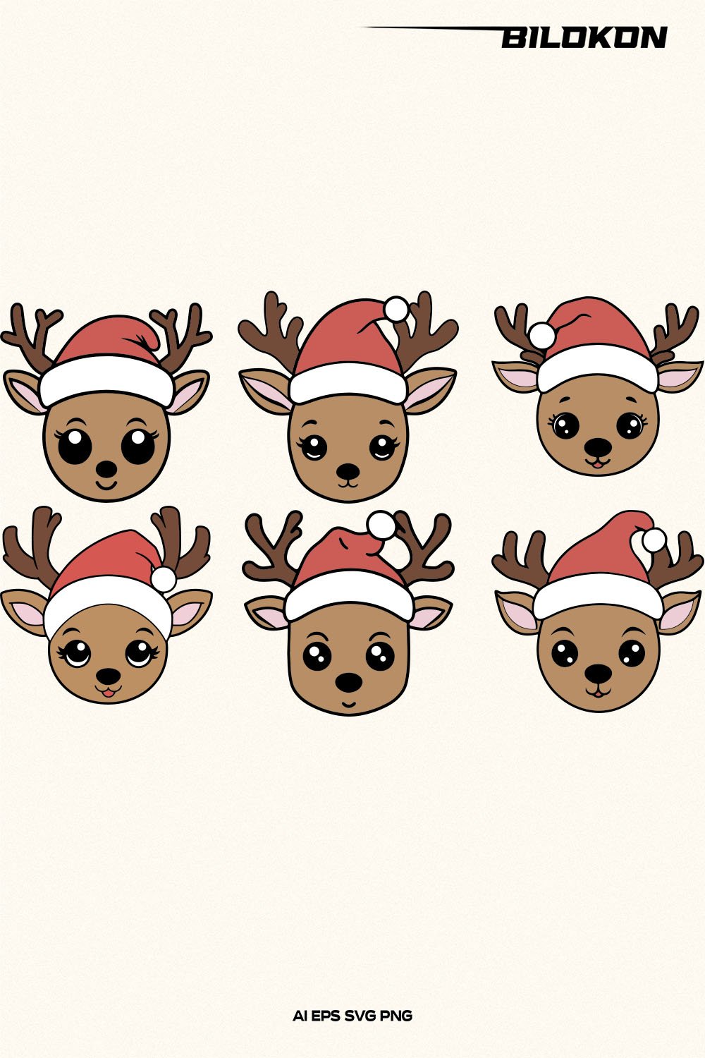 Reindeer in Santa Hat SVG, Deer in Santa Hat, Cute deer face