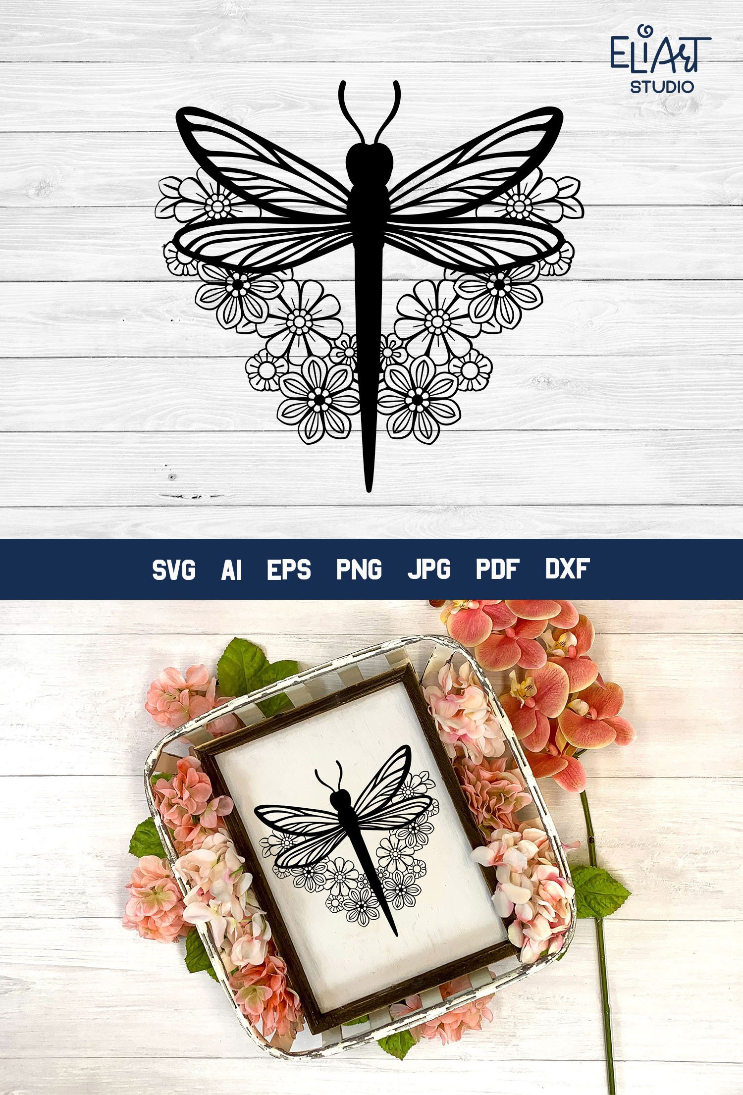Dragonfly SVG | Floral Dragonfly PNG Illustration