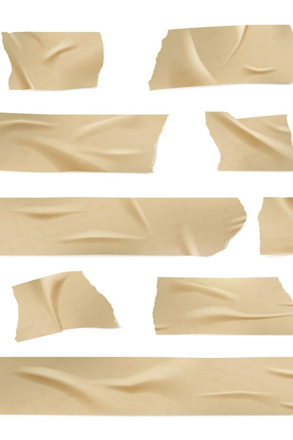 Sticky tape. Adhesive damages paper tape with torn edges cre