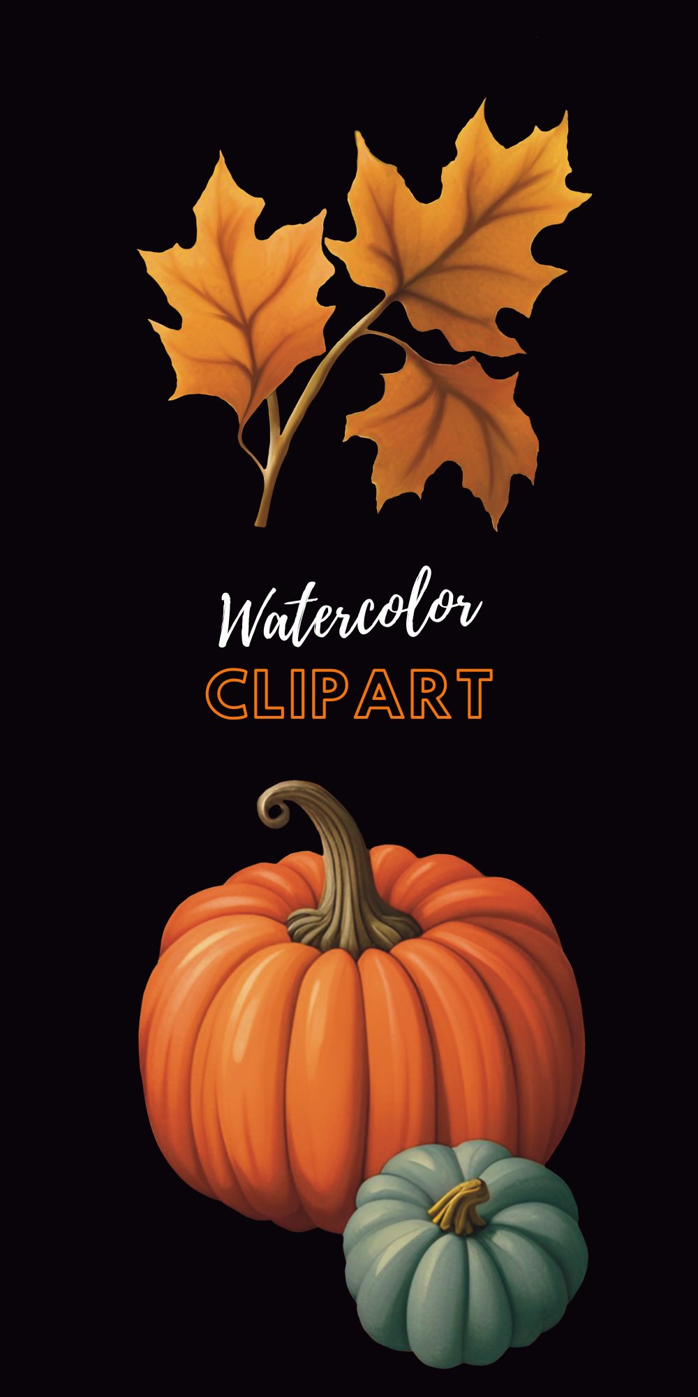 Watercolor Clipart PNG Sublimation Pumpkin Autumn Art Fall
