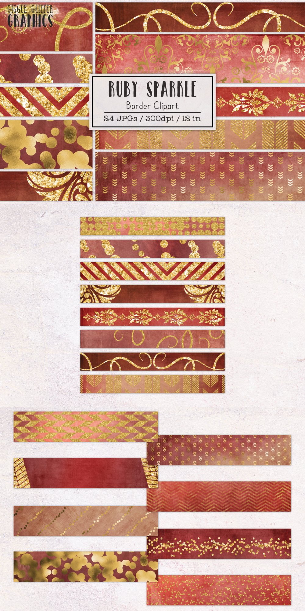 Ruby Sparkle Border Clipart | 24PNGs 12in