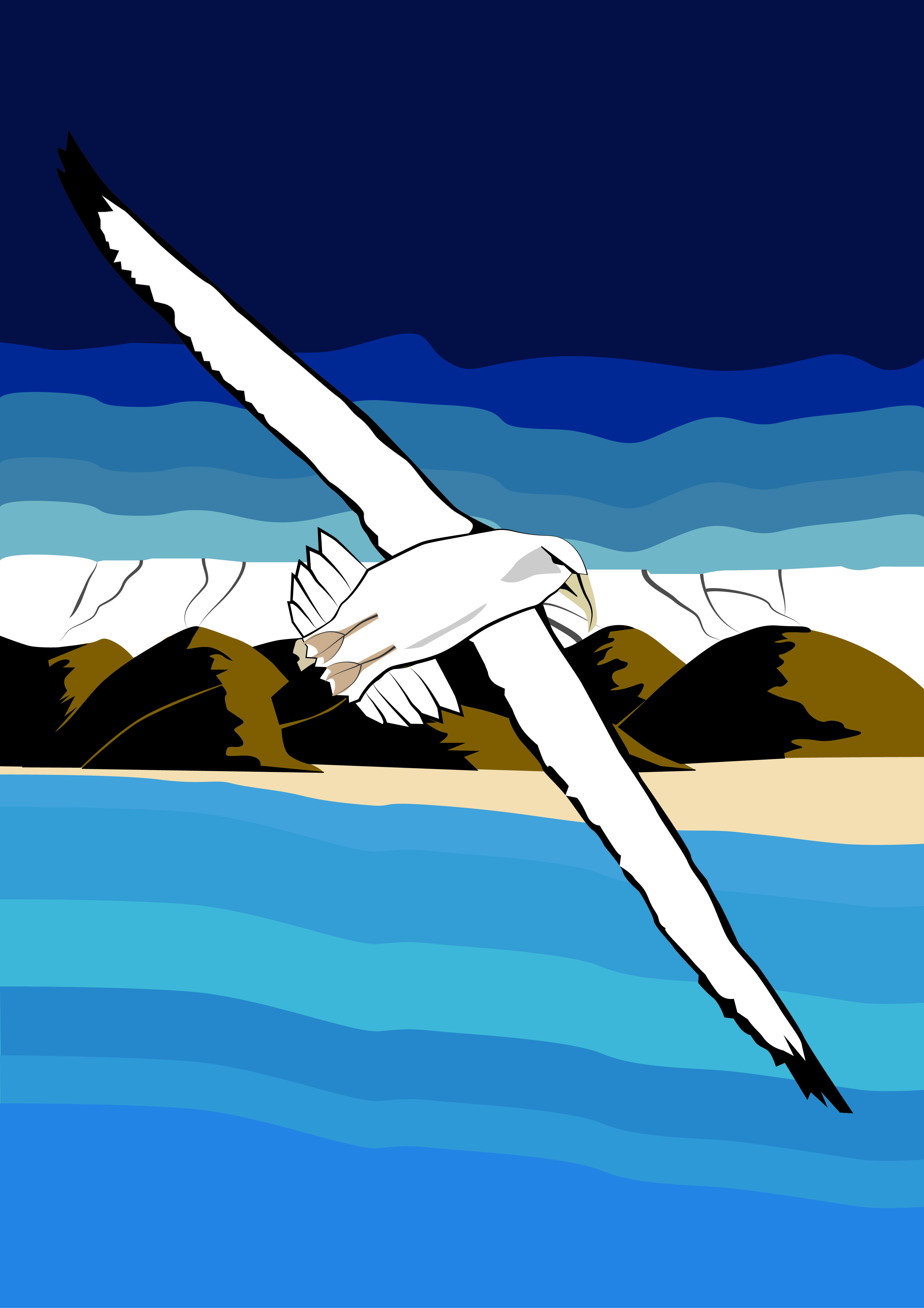 Albatross Over Landscape, Block Print, Printable Wall Art