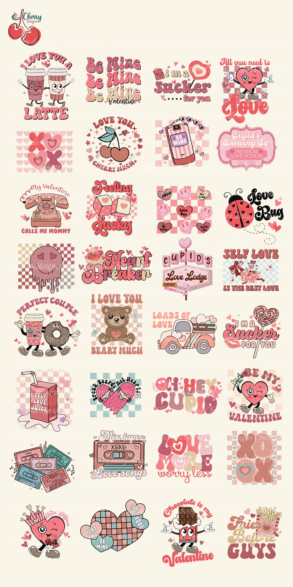 Retro Valentines Sublimation Bundle 32 PNG, Pink Valentine