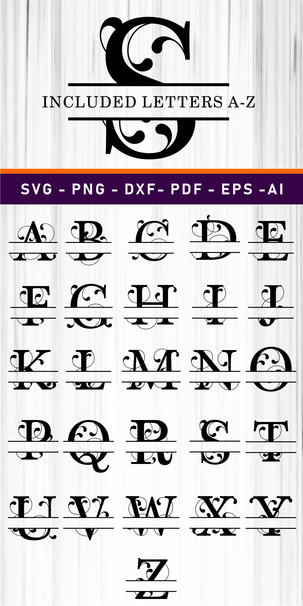 Monogram Split Letters SVG, Split Font SVG, Split Alphabet