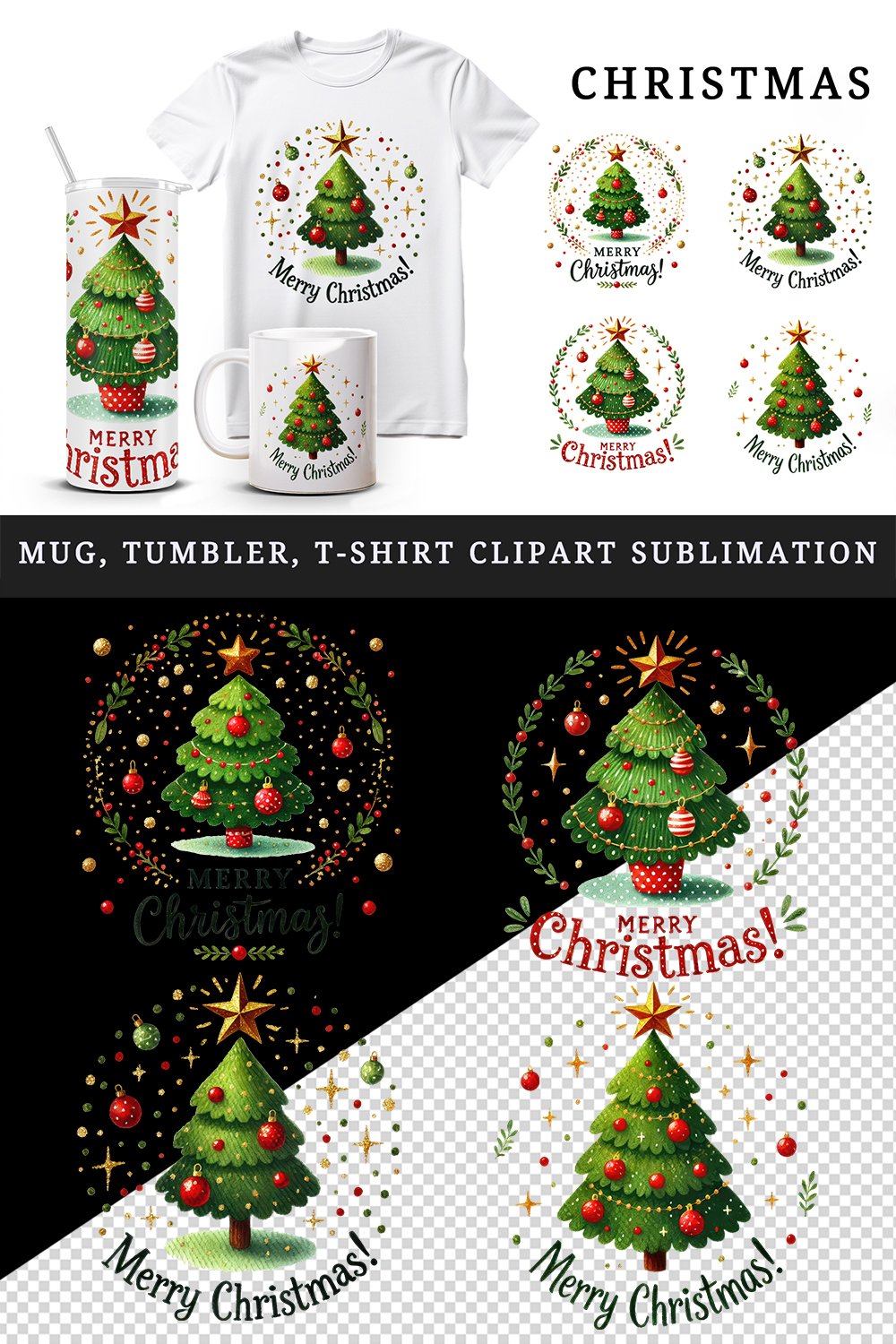 Merry Christmas tree tumbler mug wrap clipart sublimation