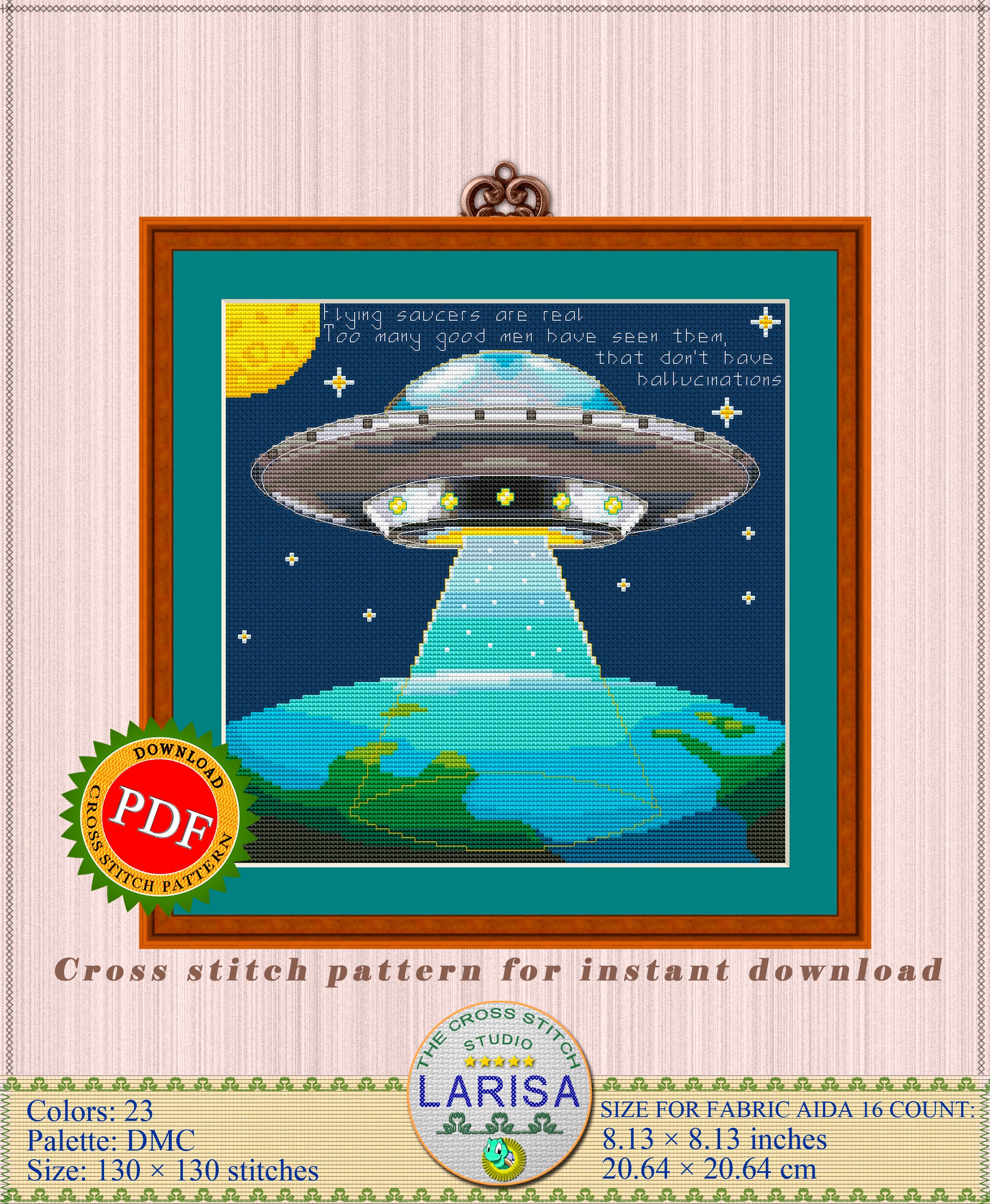 Flying Saucer Cross Stitch Pattern Flying Disc Chart UFO