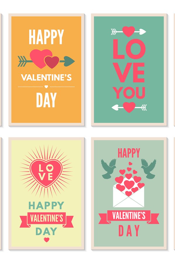 Retro cards for happy valentines day. Vector design template