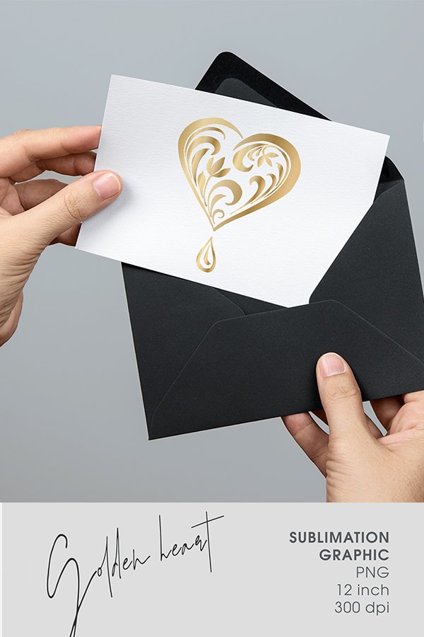 Golden Print Sublimation Heart Background PNG