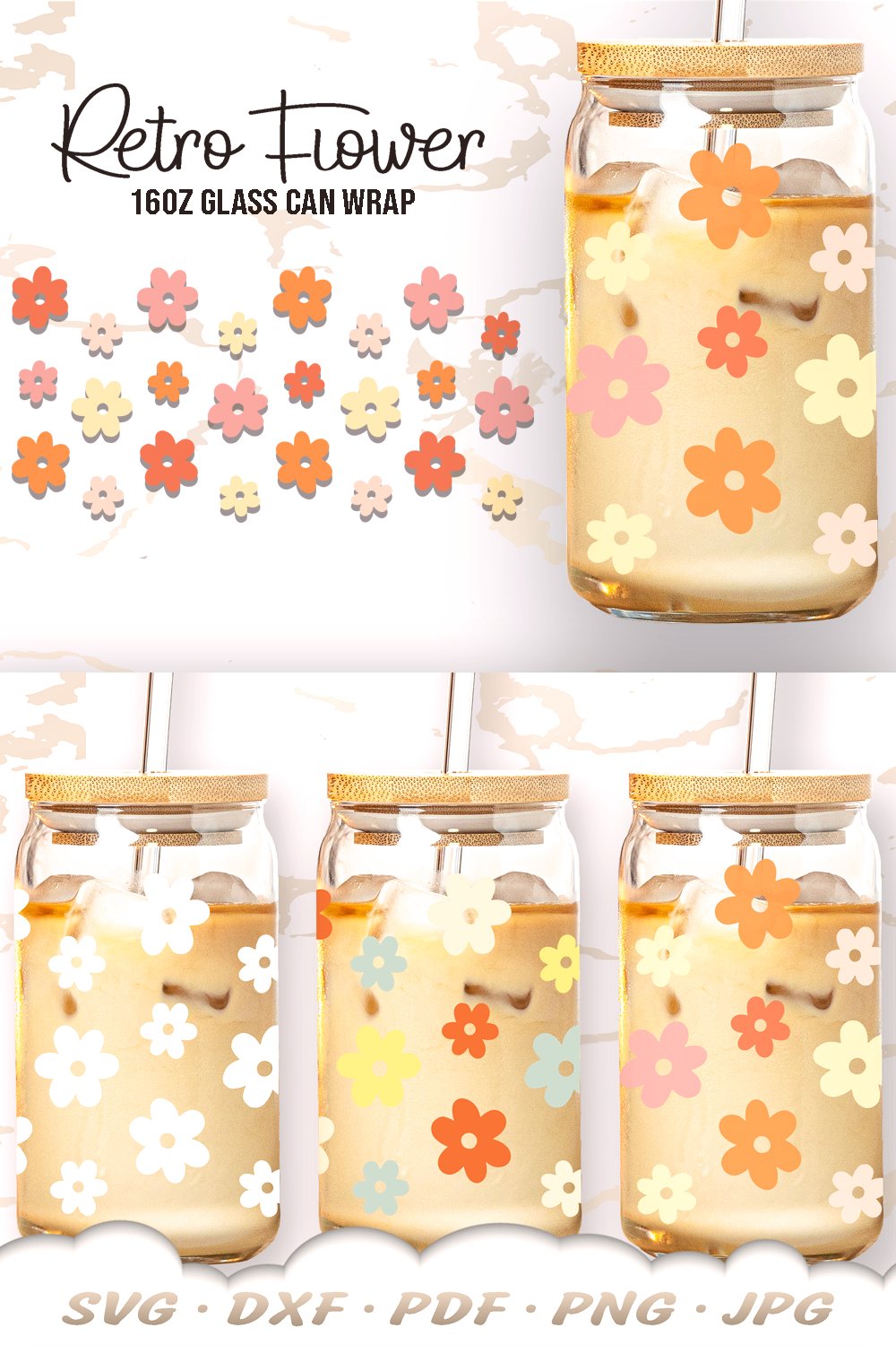 Floral Glass Can Wrap SVG | Retro Flower SVG