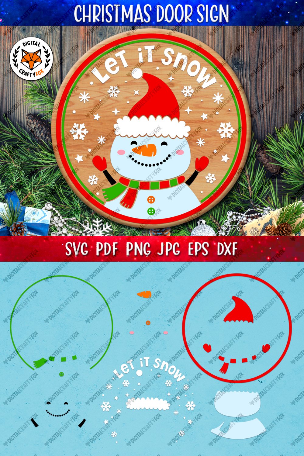 Snowman Santa Hat SVG, Let It Snow Round Sign SVG