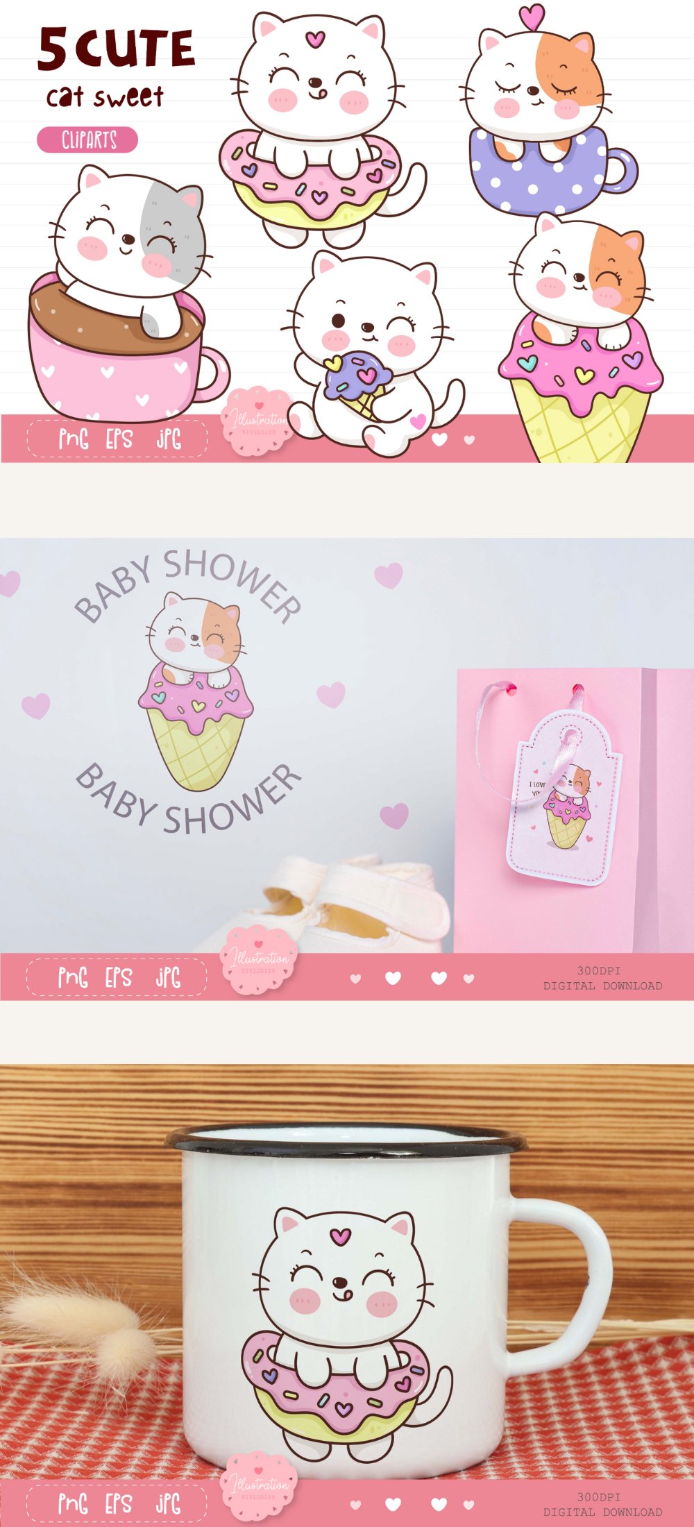 Cute cat spring . Series: Kawaii animals kitten