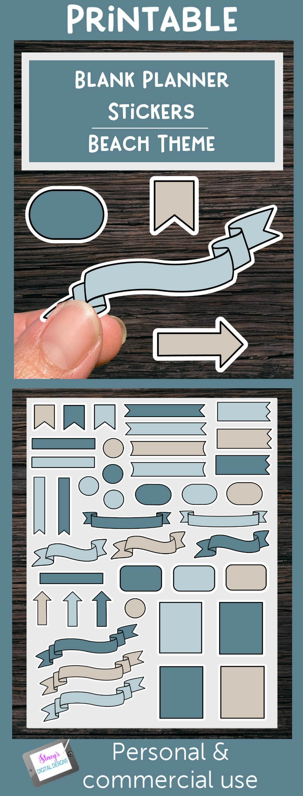 Printable Planner Stickers - Blank Beach Themed Stickers